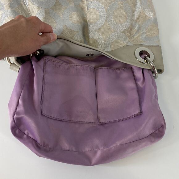 Coach 21021E Canvas silver signature print small shoulder bag ASIS - Picture 9 of 13